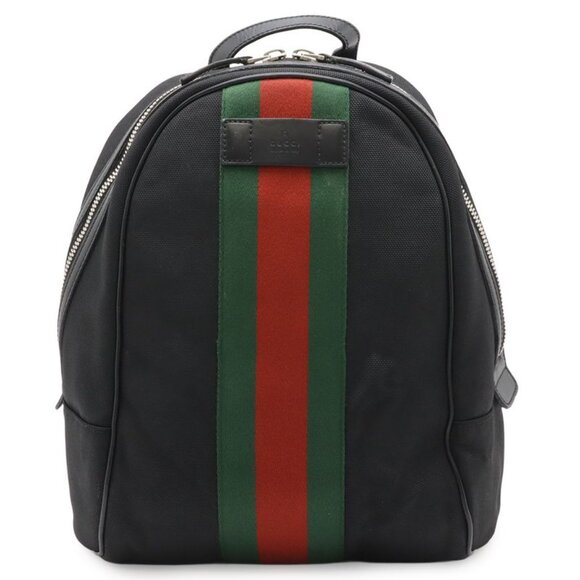 Gucci Sherry Backpack Leather Canvas Black Green Red